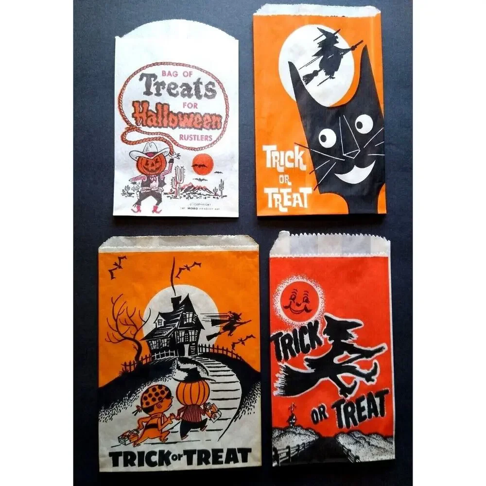 Halloween Candy Trick Or Treat Bags Witch Smiling Moon Man Cowboy Black Cat (4)
